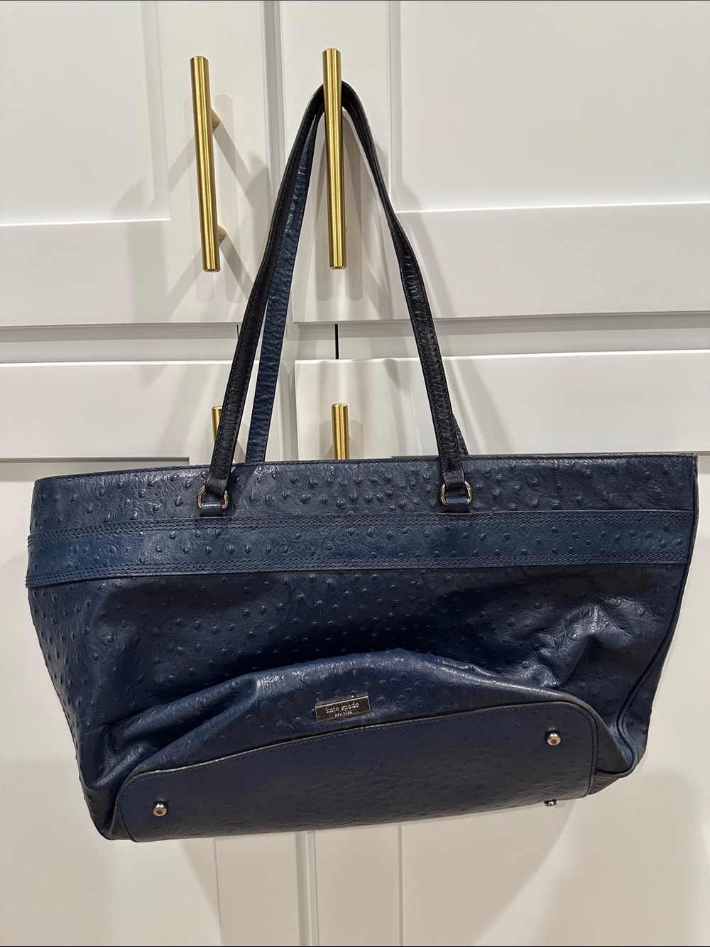 Kate Spade Women's Navy Tote Bag - Faux Ostrich Leather